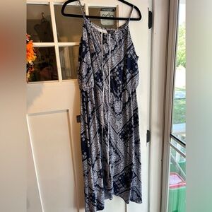 Navy and White Paisley Midi Dress